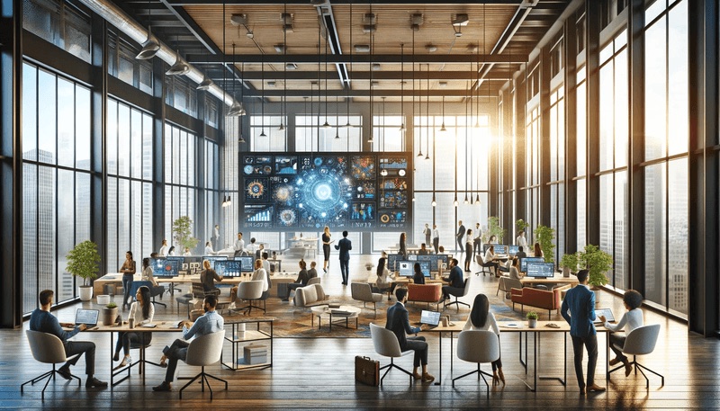 Illustration of a collaborative technology workspace